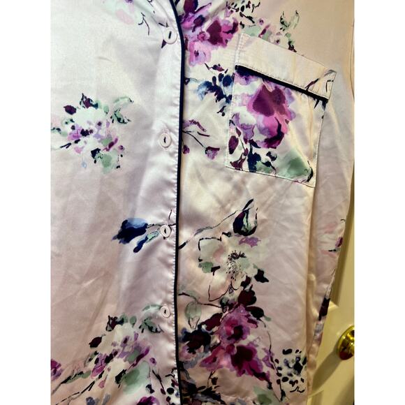 In Bloom by Jonquil satin floral pajama button front top - Picture 3 of 4